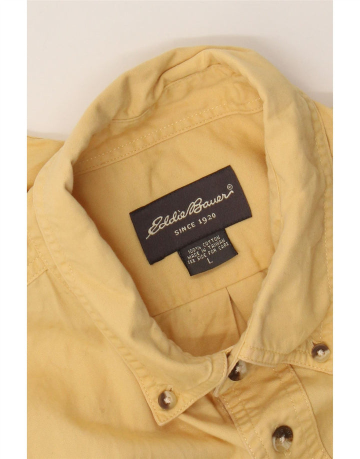 Eddie Bauer Mens Short Sleeve Shirt Large Yellow Cotton