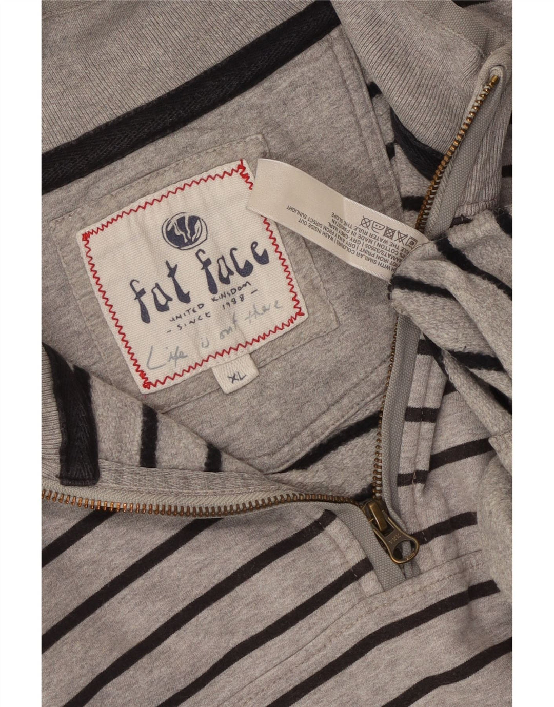 Fat Face Mens Zip Neck Sweatshirt Jumper XL Grey Striped Cotton
