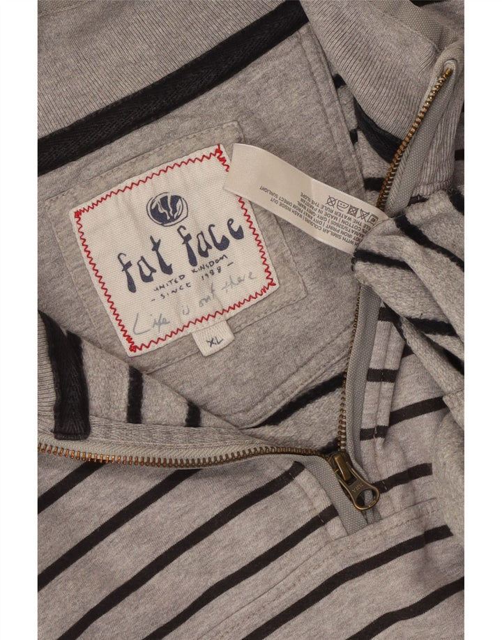 Fat Face Mens Zip Neck Sweatshirt Jumper XL Grey Striped Cotton