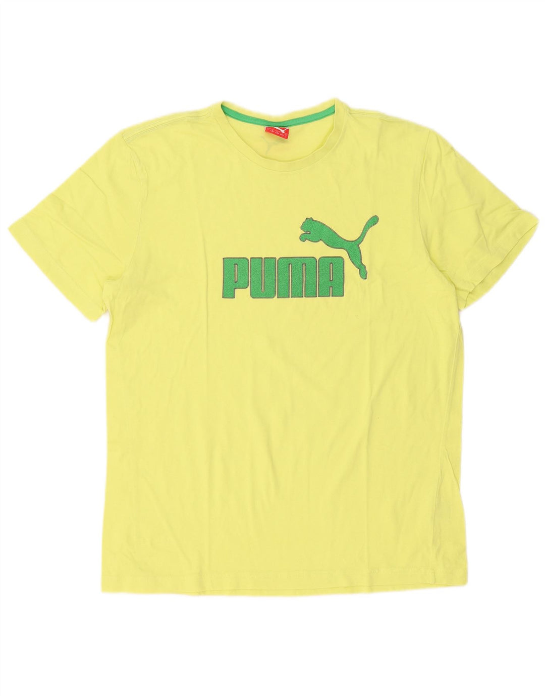 Puma Mens Graphic T-Shirt Top Large Yellow Cotton