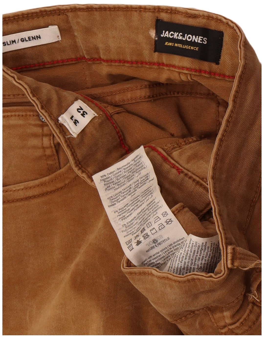 Jack & Jones Mens GLENN Slim Jeans W31 L32 Brown Cotton