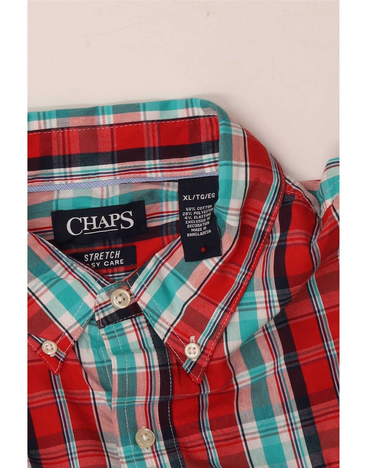 Chaps Mens Stretch Regular Fit Shirt XL Red Plaid Cotton