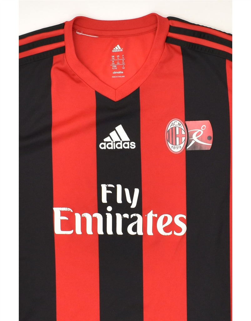 ADIDAS Boys AC Milan Graphic T-Shirt Top 13-14 Years XL Red Striped | Vintage Adidas | Thrift | Second-Hand Adidas | Used Clothing | Messina Hembry 