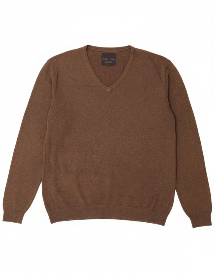 Angelo Litrico Mens V-Neck Jumper Sweater XL Brown Cotton