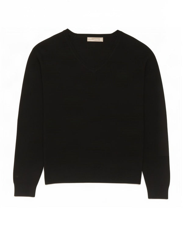 Zara Womens V-Neck Jumper Sweater UK 18 XL Black Cotton