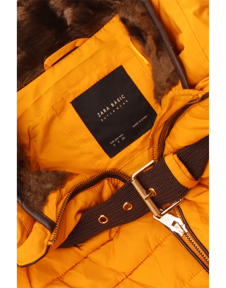 Zara Womens Crop Padded Jacket UK 10 Small Yellow
