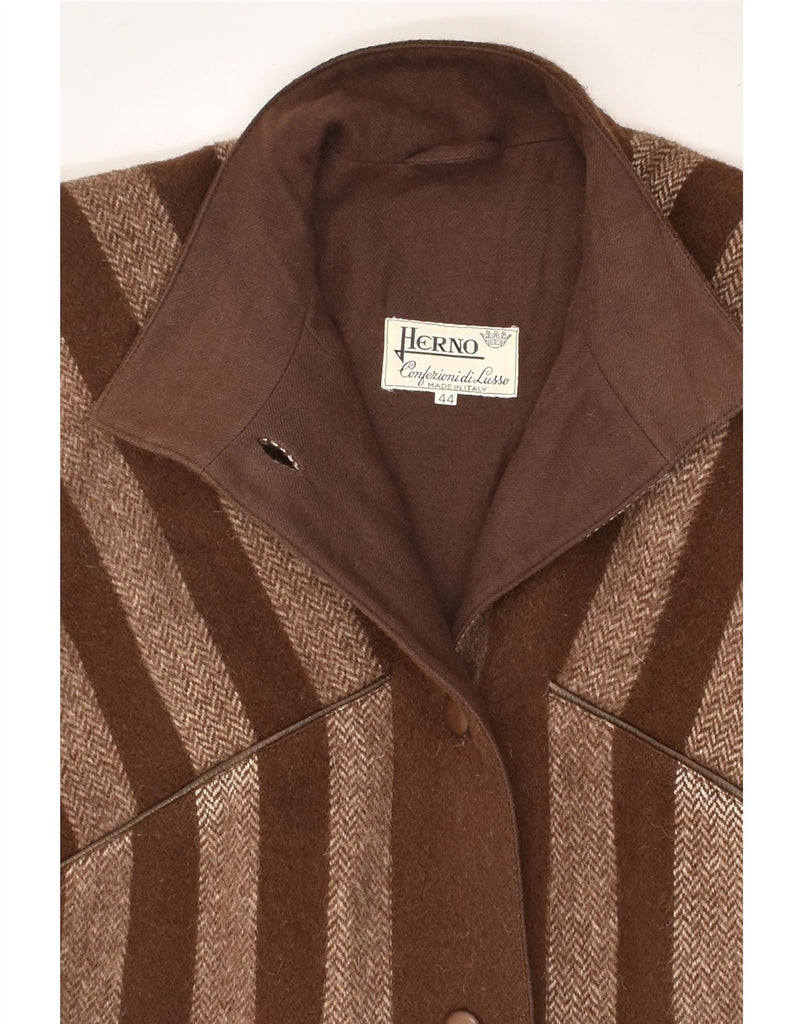 HERNO Womens Overcoat IT 44 Medium Brown Striped Wool | Vintage Herno | Thrift | Second-Hand Herno | Used Clothing | Messina Hembry 