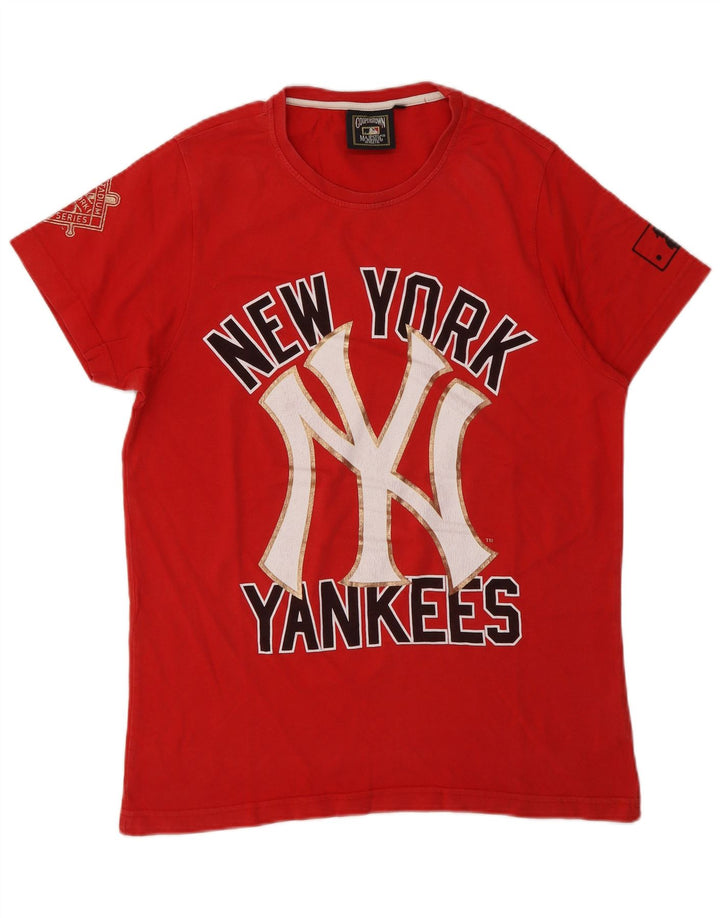 Majestic Mens Yankees Graphic T-Shirt Top Medium Red Cotton