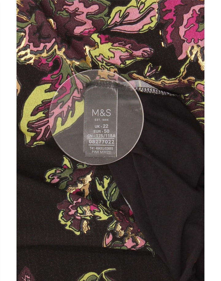 Marks & Spencer Womens Blouse Top UK 22 3XL Black Floral Polyester