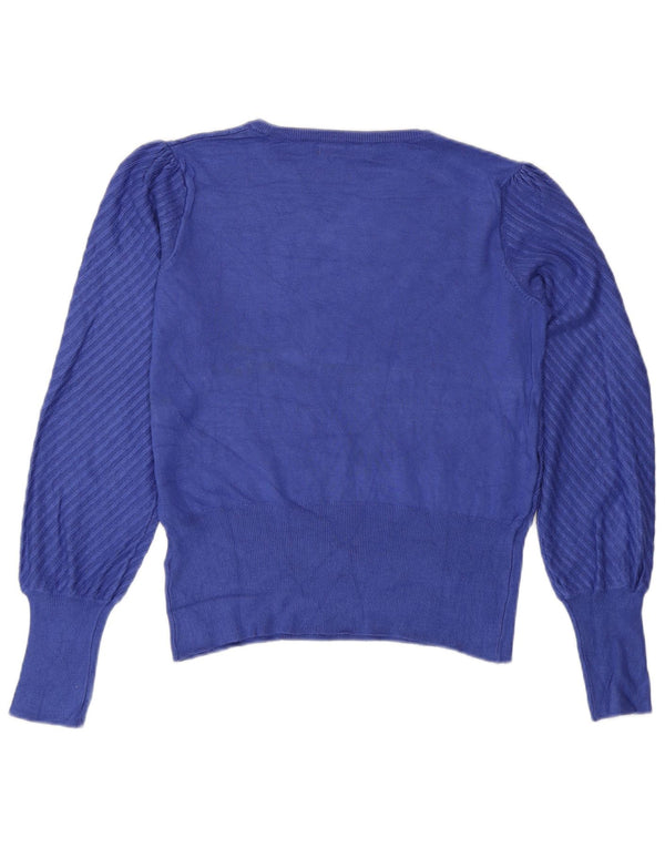 Marks & Spencer Womens Boat Neck Jumper Sweater UK 12 Medium Blue Viscose