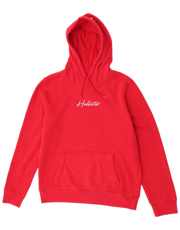 Hollister Mens Graphic Hoodie Jumper Large Red Cotton