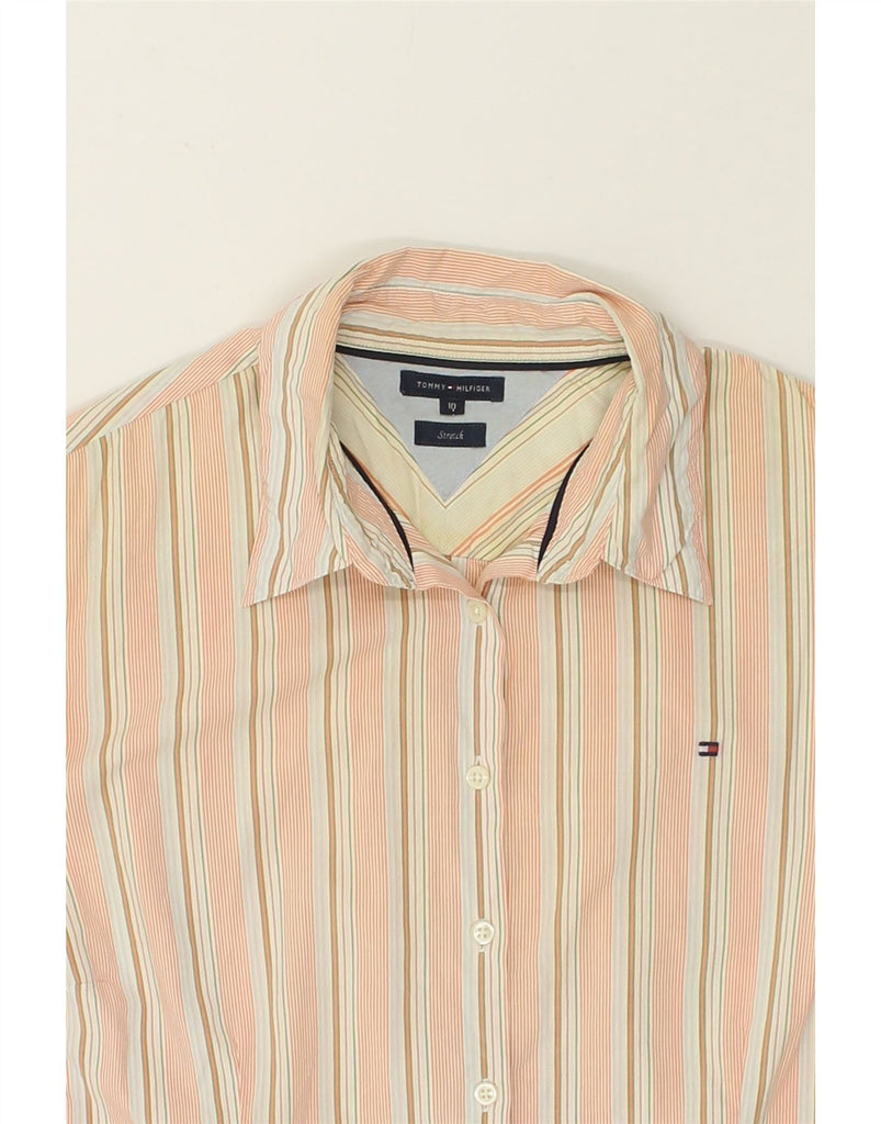 TOMMY HILFIGER Womens Shirt US 10 Large Beige Striped Cotton | Vintage Tommy Hilfiger | Thrift | Second-Hand Tommy Hilfiger | Used Clothing | Messina Hembry 