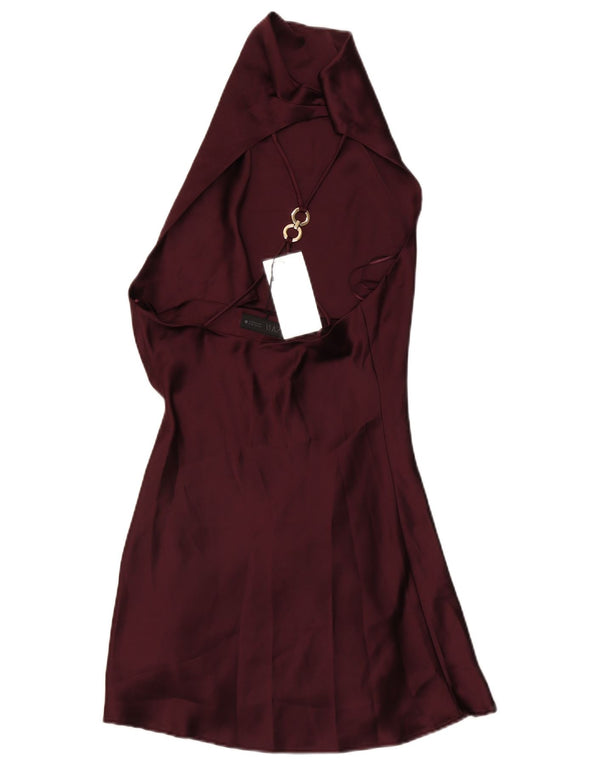 Zara Womens Halter Dress UK 10 Small Burgundy Polyester