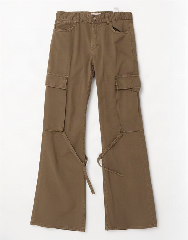 Zara Womens Flare Cargo Trousers EU 38 Small W28 L32 Khaki Cotton