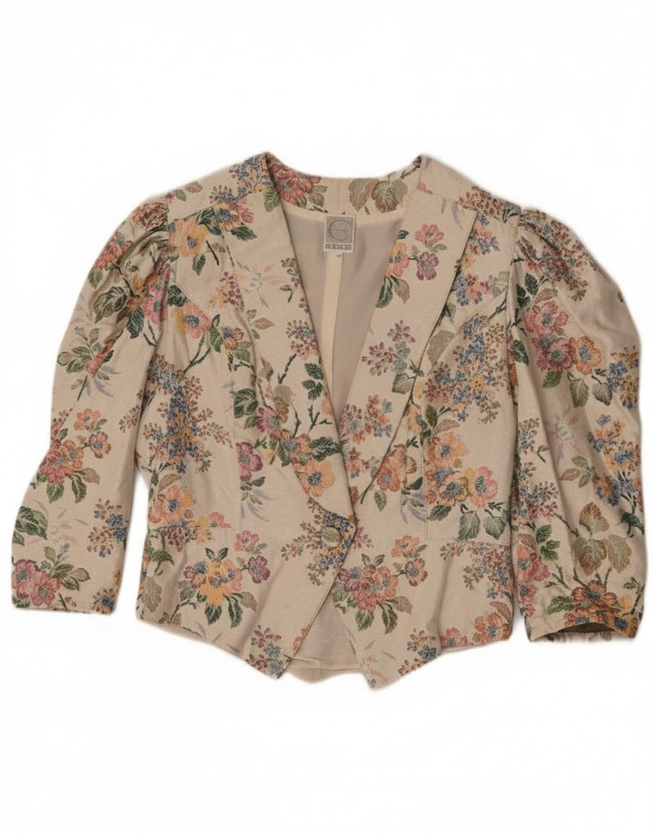Eger Womens 3/4 Sleeve 1 Button Blazer Jacket IT 42 Medium Beige Floral