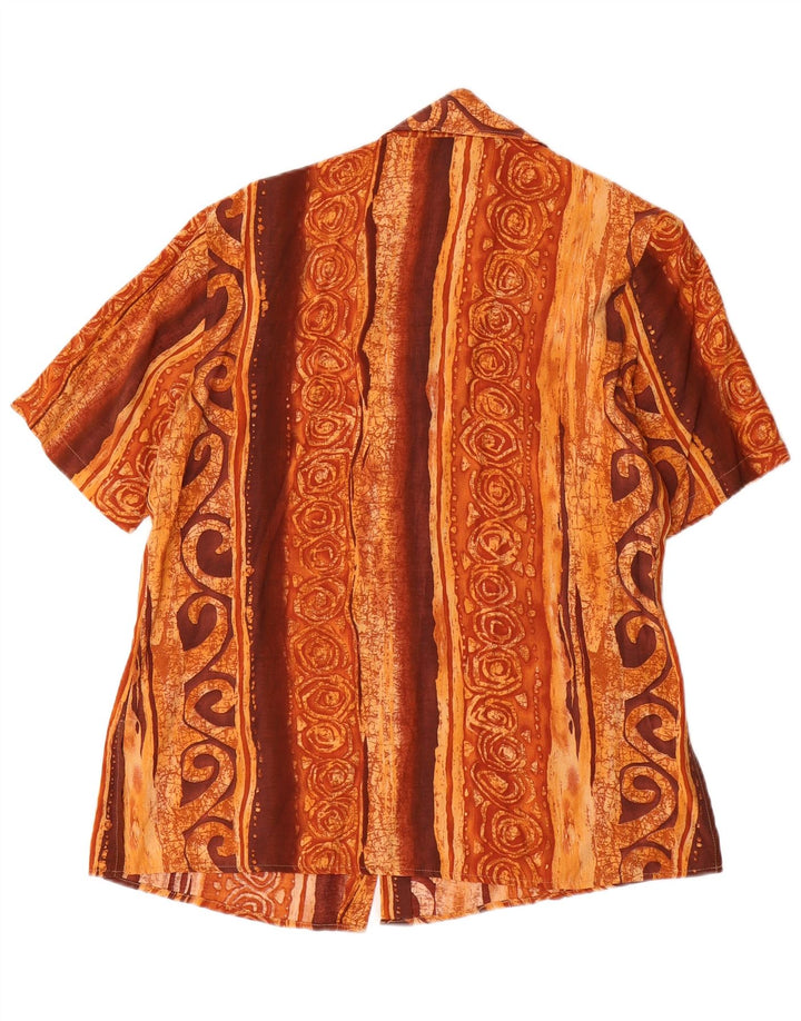 VINTAGE Womens Short Sleeve Shirt IT 46 Large Brown Geometric Viscose