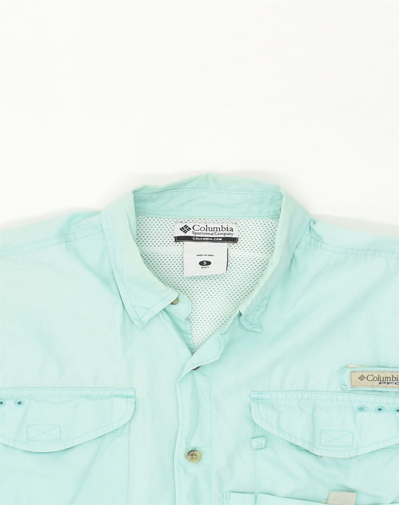 COLUMBIA Mens Short Sleeve Shirt Small Turquoise Cotton | Vintage Columbia | Thrift | Second-Hand Columbia | Used Clothing | Messina Hembry 