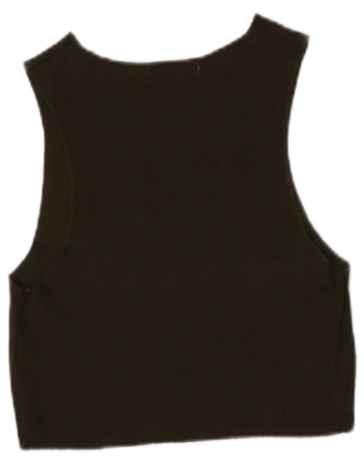 Zara Womens Crop Vest Top UK 8 Small Green Cotton