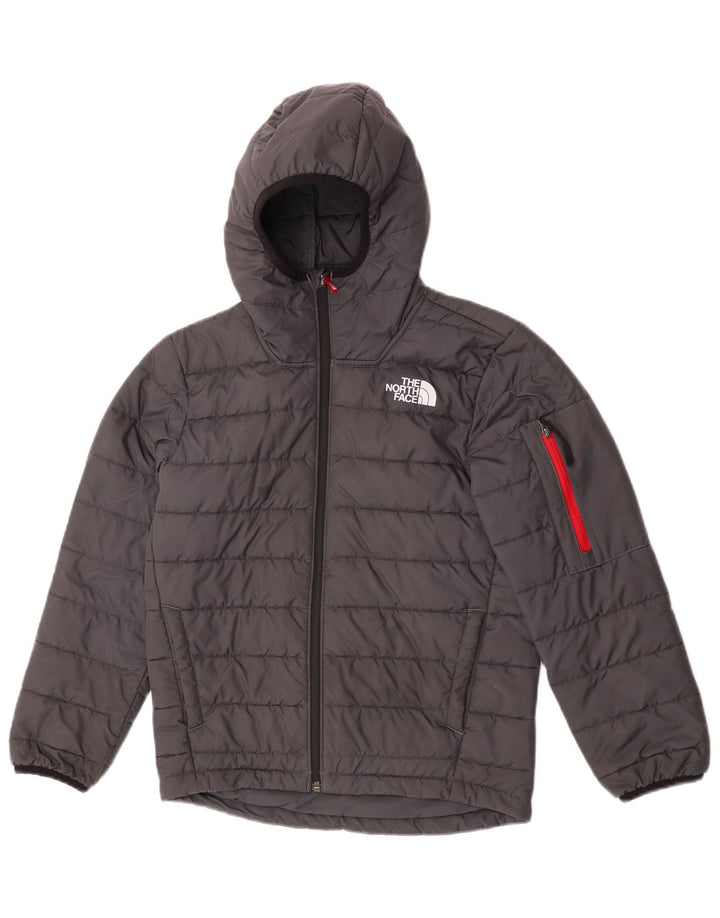 The North Face Boys Hooded Padded Jacket 11-12 Years Large Grey Polyester