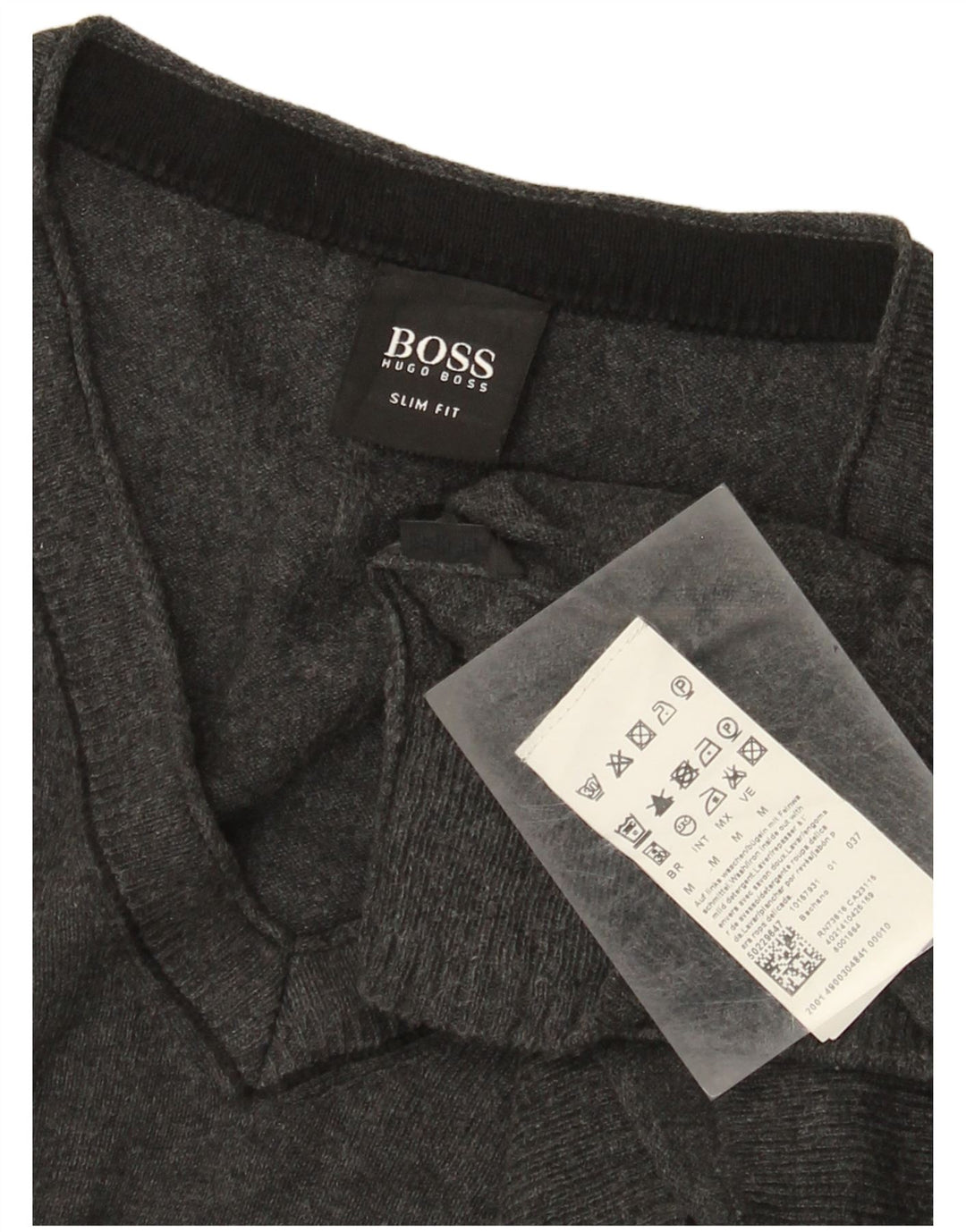 Hugo Boss Mens Slim Fit V-Neck Jumper Sweater Medium Grey Cotton