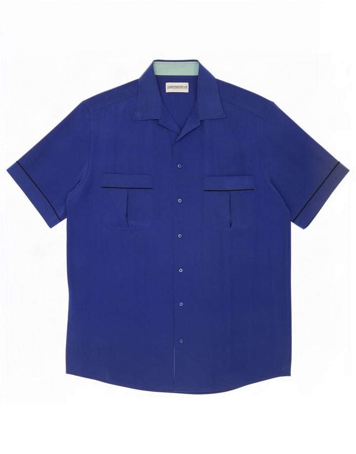 Pancaldi & B Mens Short Sleeve Shirt Medium Blue Silk