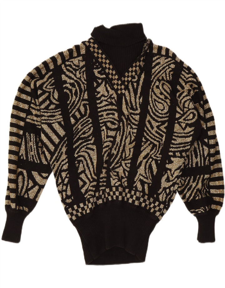 CEDARS Womens Oversized Roll Neck Jumper Sweater UK 16 Large Black Paisley