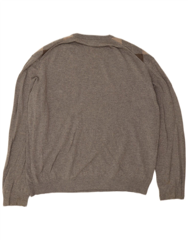 Marks & Spencer Mens V-Neck Jumper Sweater 2XL Grey Argyle/Diamond