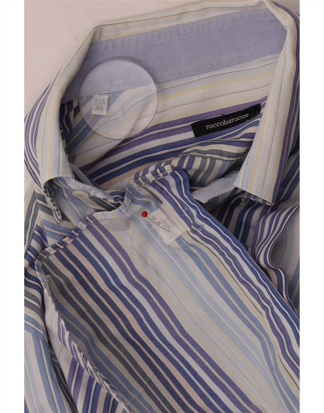 Roccobarocco Mens Shirt Size 40 15 3/4 Medium Blue Striped Cotton