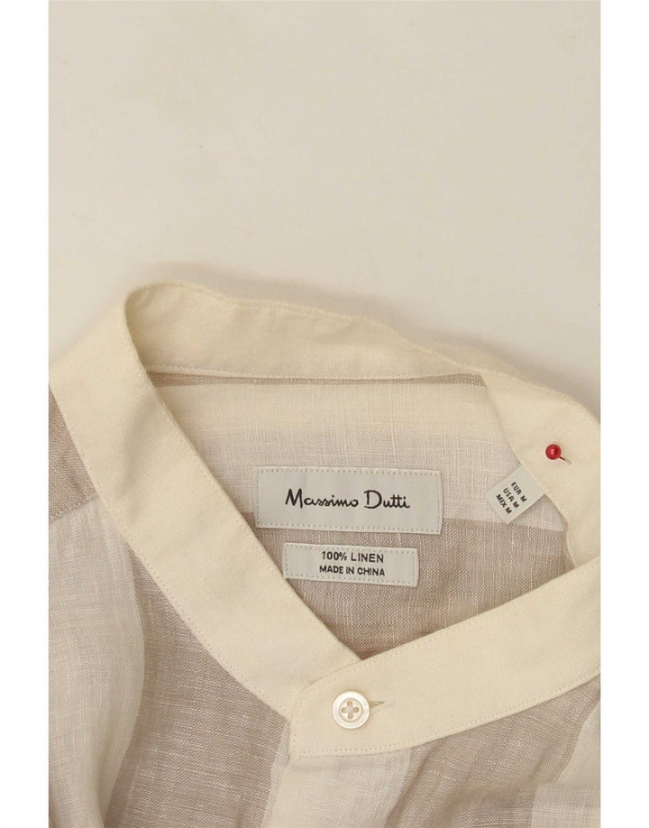 Massimo Dutti Mens Shirt Medium Beige Striped Linen