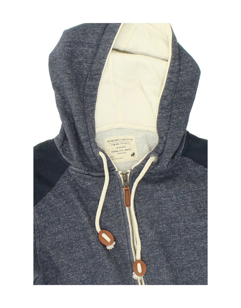 JACK & JONES Mens Zip Hoodie Sweater Medium Navy Blue Colourblock Cotton Vintage Jack & Jones and Second-Hand Jack & Jones from Messina Hembry 