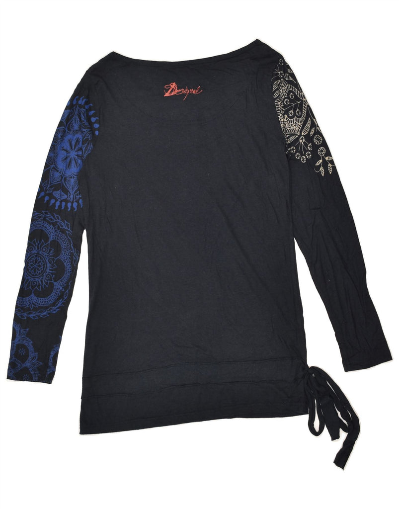 DESIGUAL Womens Graphic Top Long Sleeve UK 12 Medium Navy Blue Floral | Vintage Desigual | Thrift | Second-Hand Desigual | Used Clothing | Messina Hembry 