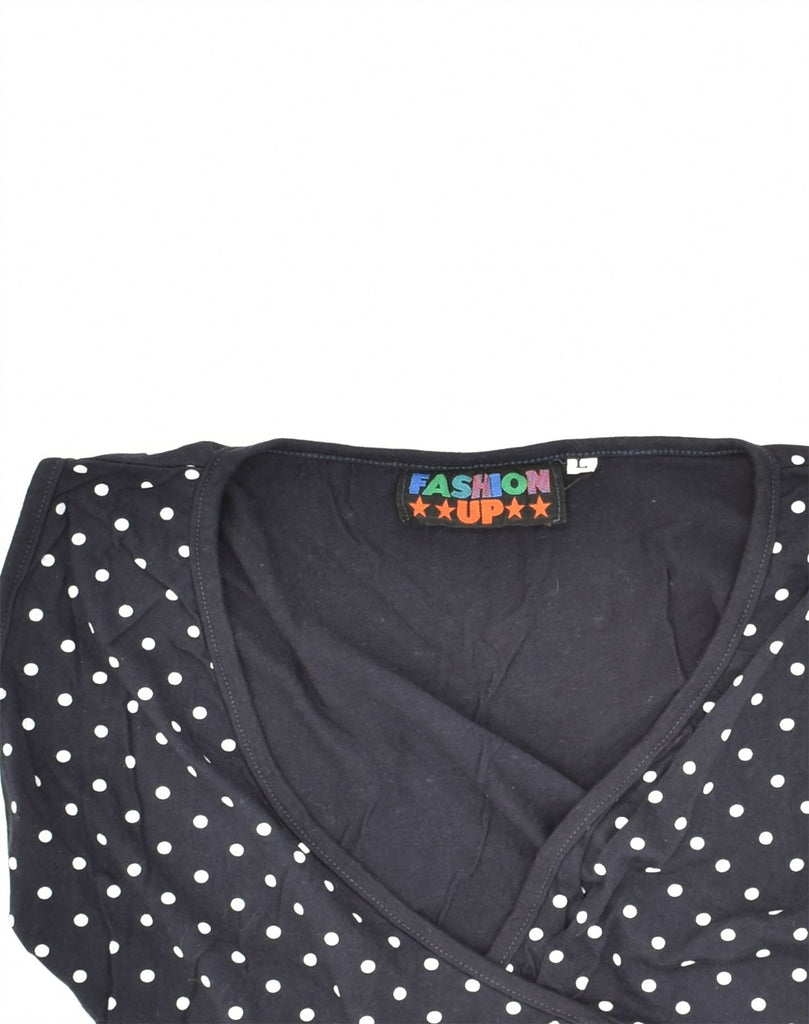 VINTAGE Womens Blouse Top UK 16 Large Navy Blue Polka Dot Cotton | Vintage Vintage | Thrift | Second-Hand Vintage | Used Clothing | Messina Hembry 