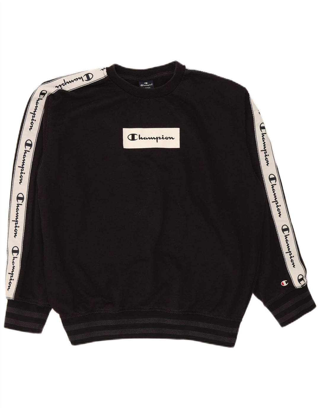 Champion Mens Graphic Sweatshirt Jumper Large Black Colourblock Cotton
