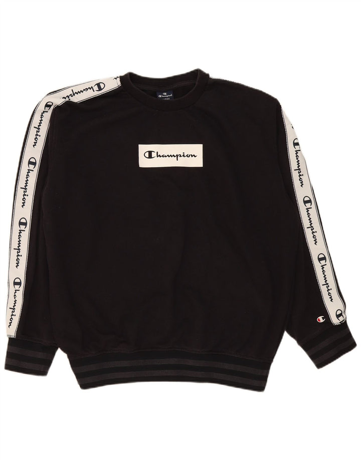 Champion Mens Graphic Sweatshirt Jumper Large Black Colourblock Cotton