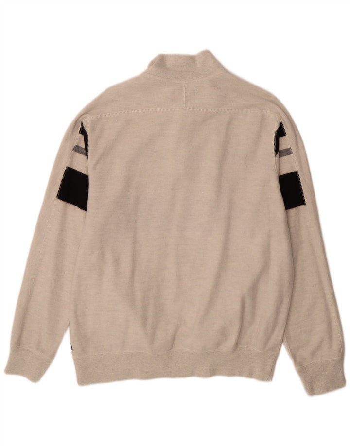Chaps Mens Button Neck Sweatshirt Jumper XL Grey Colourblock Cotton