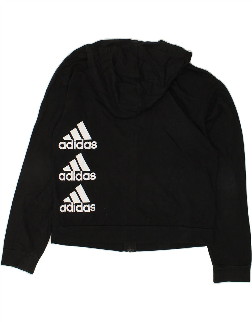 ADIDAS Womens Graphic Zip Hoodie Sweater UK 16/18 Large  Black Cotton | Vintage Adidas | Thrift | Second-Hand Adidas | Used Clothing | Messina Hembry 