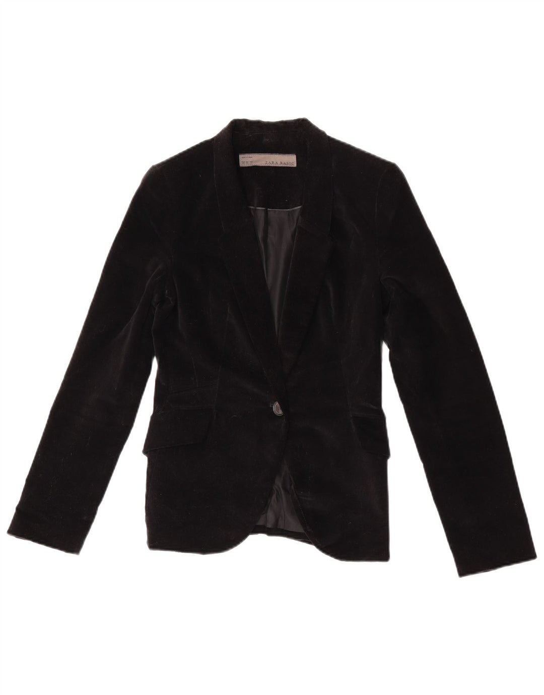 Zara Womens 1 Button Velvet Blazer Jacket UK 6 XS Black