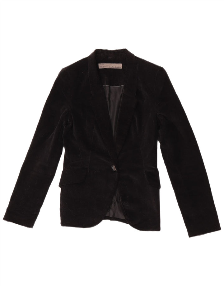 Zara Womens 1 Button Velvet Blazer Jacket UK 6 XS Black