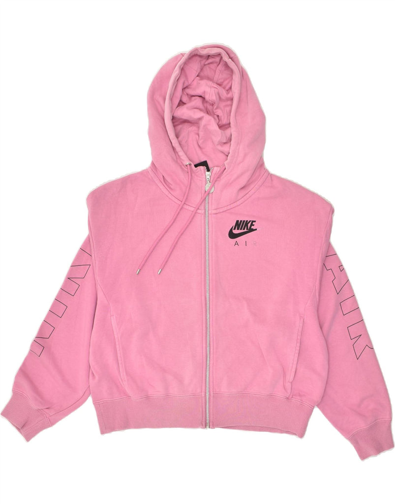 NIKE Womens Oversized Graphic Zip Hoodie Sweater UK 6 XS Pink Cotton | Vintage Nike | Thrift | Second-Hand Nike | Used Clothing | Messina Hembry 