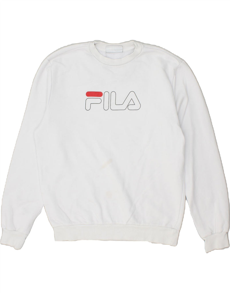 FILA Mens Graphic Sweatshirt Jumper Medium White Cotton | Vintage Fila | Thrift | Second-Hand Fila | Used Clothing | Messina Hembry 