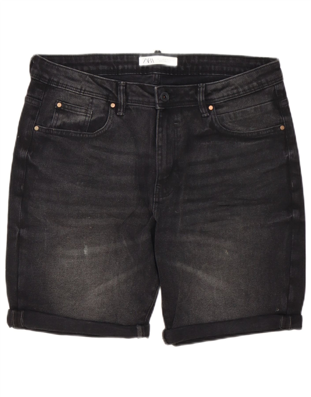 Zara Mens Denim Shorts EU 44 Large W34 Black Cotton