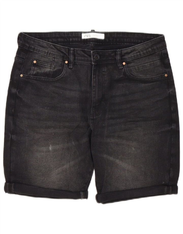 Zara Mens Denim Shorts EU 44 Large W34 Black Cotton