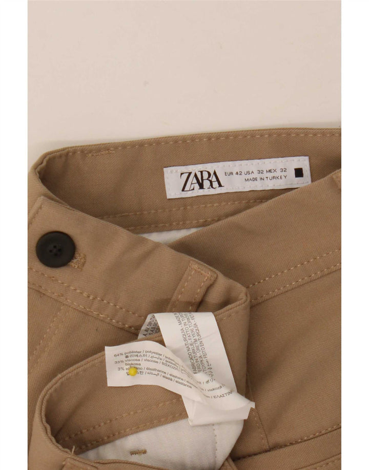 Zara Mens Slim Chino Trousers EU 42 Large W32 L28 Beige Polyester