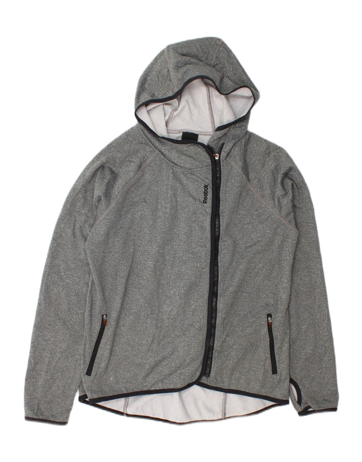 REEBOK Womens Grant Fit Zip Hoodie Sweater UK 16 Large Grey Polyester Vintage Reebok and Second-Hand Reebok from Messina Hembry 
