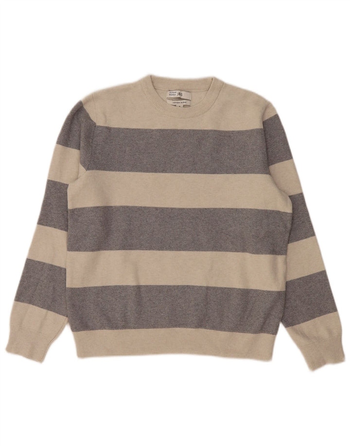 Marks & Spencer Womens Crew Neck Jumper Sweater UK 14 Medium Grey Striped