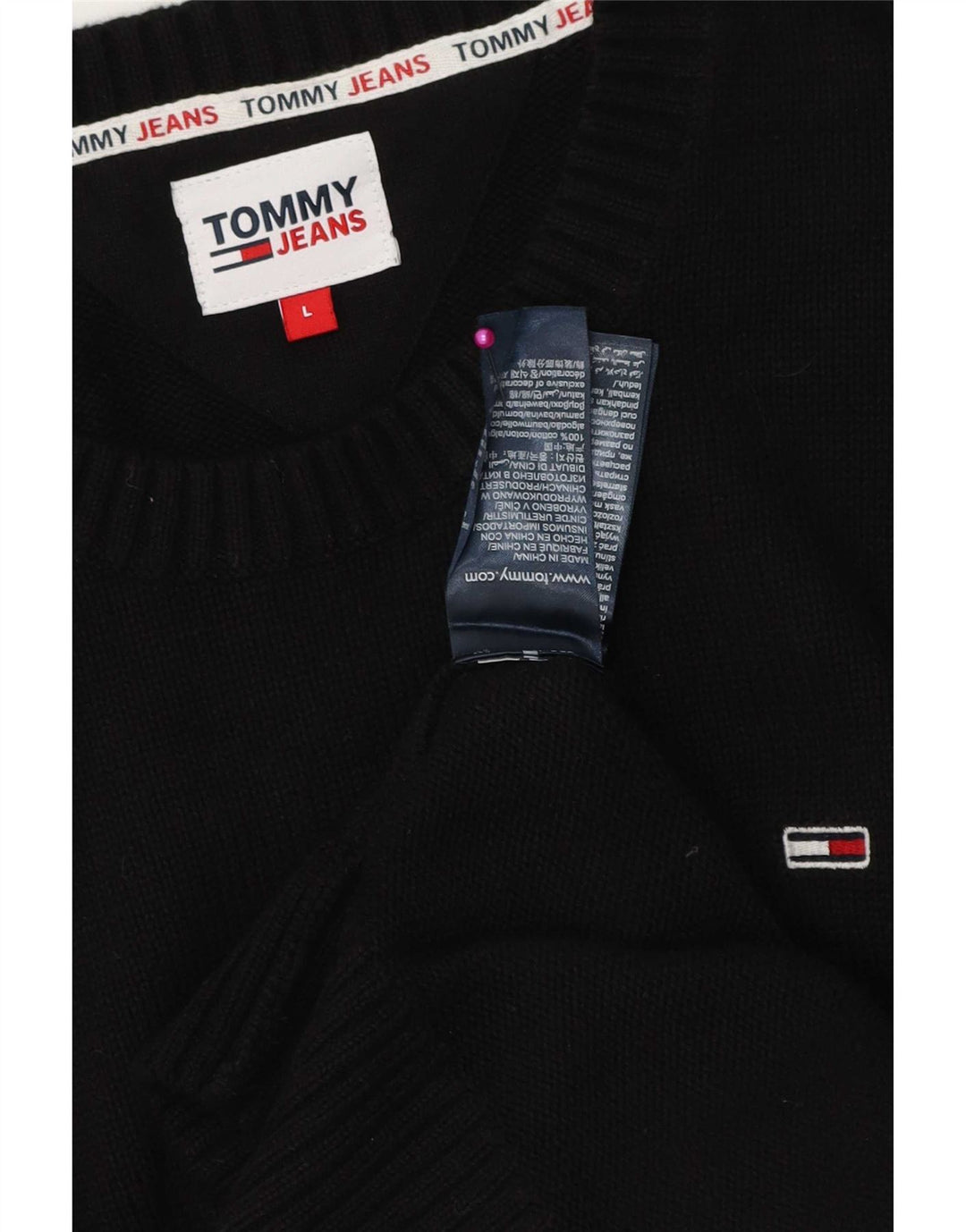Tommy Hilfiger Mens Crew Neck Jumper Sweater Large Black Cotton