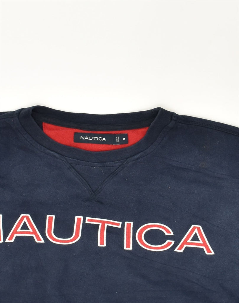 NAUTICA Mens Graphic Sweatshirt Jumper Medium Navy Blue Cotton | Vintage Nautica | Thrift | Second-Hand Nautica | Used Clothing | Messina Hembry 