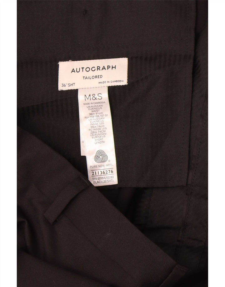 Marks & Spencer Mens Autograph Straight Suit Trousers W36 L26 Black Wool