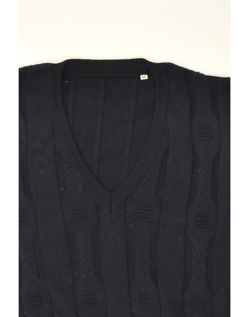 VINTAGE Mens V-Neck Jumper Sweater IT 50 Medium Navy Blue | Vintage Vintage | Thrift | Second-Hand Vintage | Used Clothing | Messina Hembry 