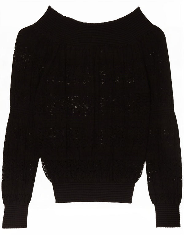 Zara Womens Crochet Boat Neck Jumper Sweater UK 10 Small Black